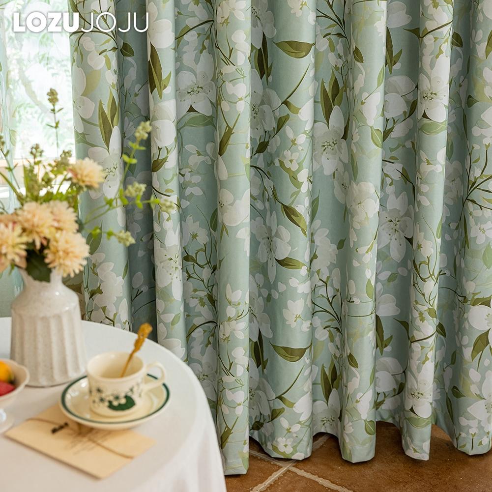 1PC LOZUJOJU Fashionable and Versatile Gardenia Green Printed Curtains Full Blackout Curtains for Bedroom Living Room Balcony Window for Home Decor