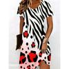 Women's V-neck Short Sleeved Casual Printed Dress 3D Colorful Printed Mini Beach Party Dress