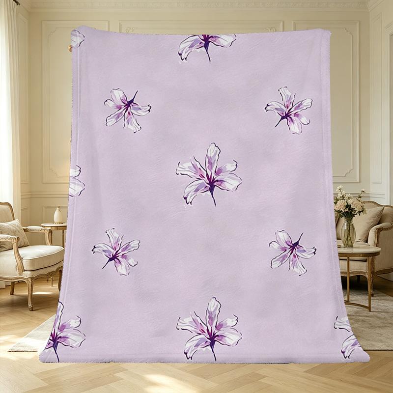 Soft Hemmed Flannel Blanket Skin-Friendly Floral Design, Cozy for Sofa, Festive Christmas & Halloween, Warm Home Living Decor