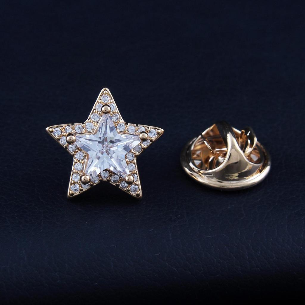 Elegant Star Crystal Lapel Pin for Men and Women - Micro-Paved Zircon Collar Accessory