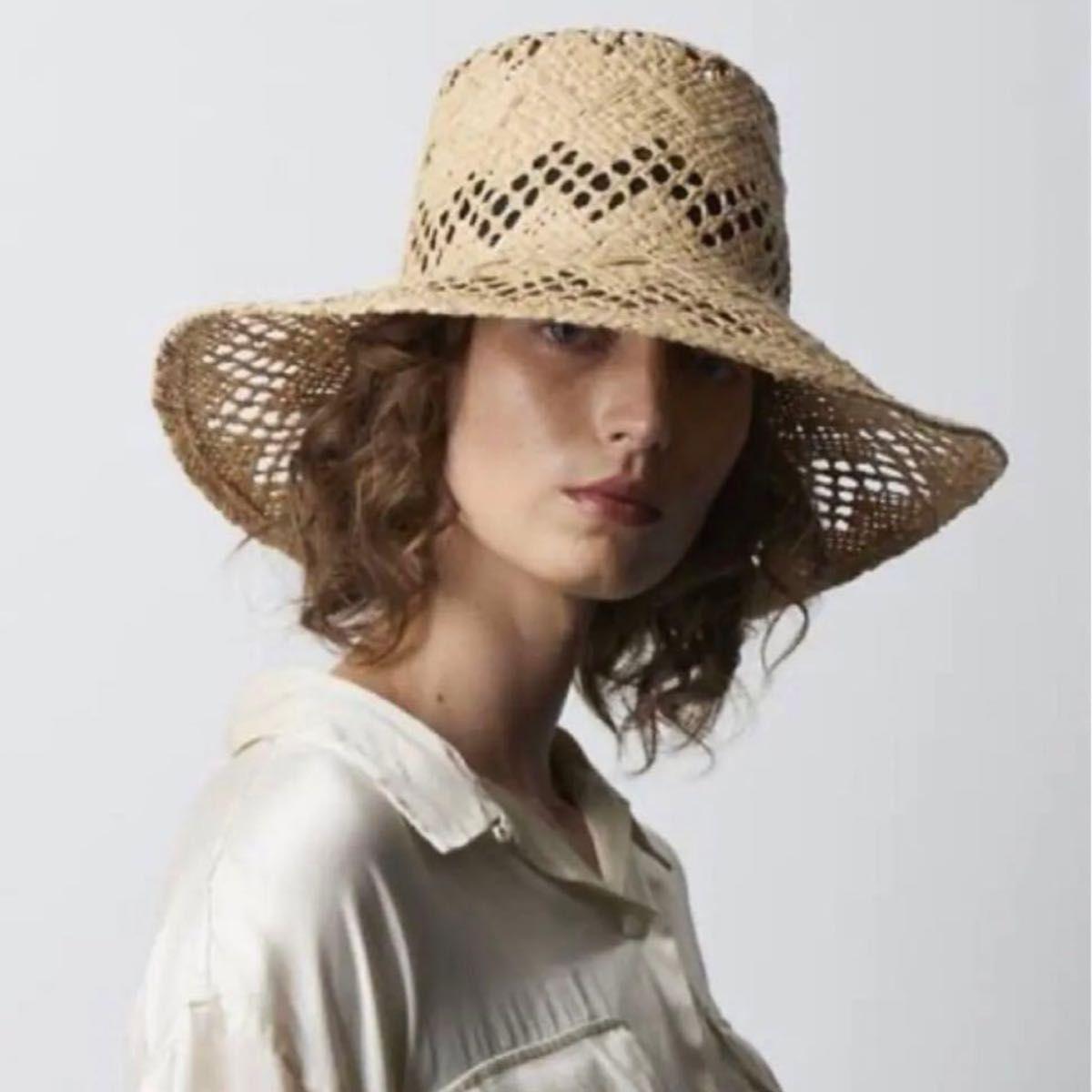 Used La Maison de Lyllis Straw Hat Openwork Wide Brim Hat Beige