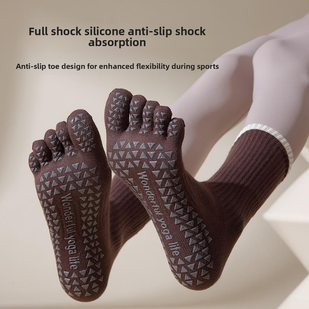 Yoga Socks - Five-finger Mid-calf Winter and Autumn Fitness Sports Toe-separation Socks with Anti-slip and Moisture-absorbing Properties Long Socks