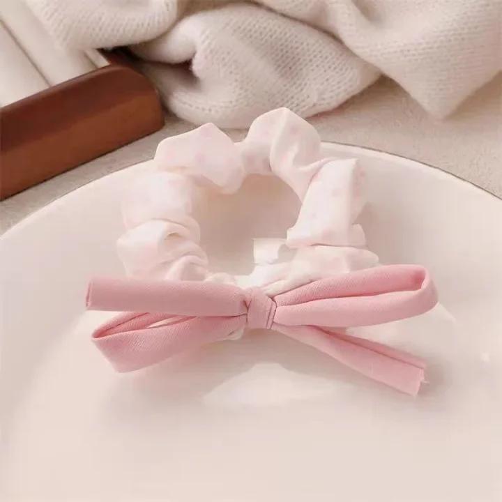 1/2Pcs Cute Polka Dot Bow Hair Scrunchies for Women Girls, Sweet Soft Elastic Hair Ties, Fashion Daily Hair Accessories Hair Tie