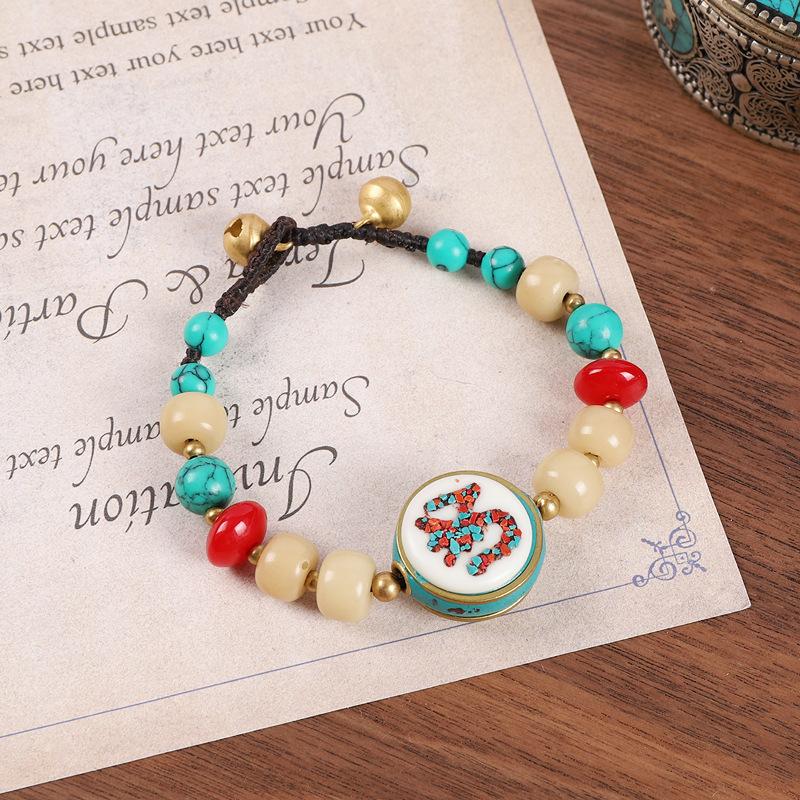 Nepal Tibetan Woven Bracelet Turquoise Beeswax Niche Design Retro Hand Rope Men's and Women's Xizang Accessories