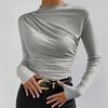 Women Autumn Casual Long Sleeve Half Turtleneck Blouse Solid Color Print Shirt Fashion Top
