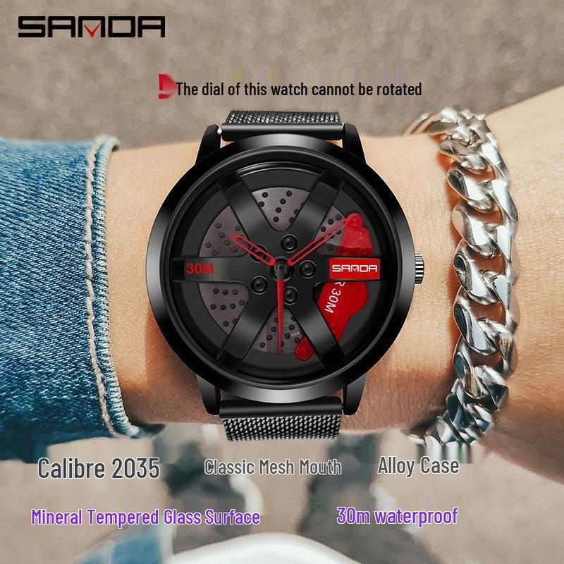 Sanda Men's Trendy Skeleton Dial Quartz Watch - Waterproof and Stylish Casual Wristwatch