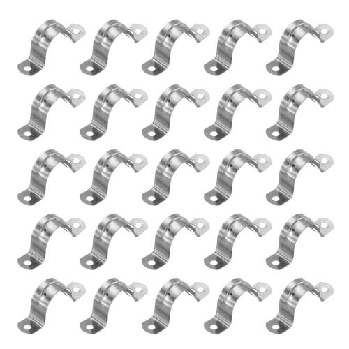 PATIKIL 25-Piece Set of 30mm Saddle Bands, 2-Hole Pipe Clamps, 304 Stainless Steel, for Fixing Pipes, Cables, and Wires