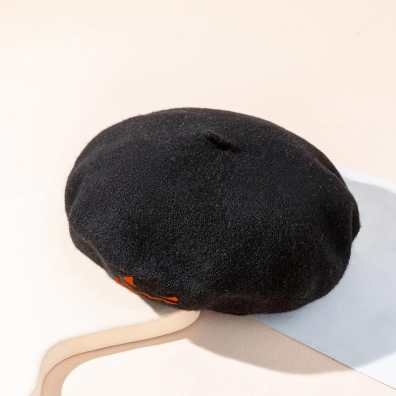 Embroidered Halloween Beret for Adults and Teens, Soft Fabric Hat for Party Dressing, Photos, and Fall Wear Style
