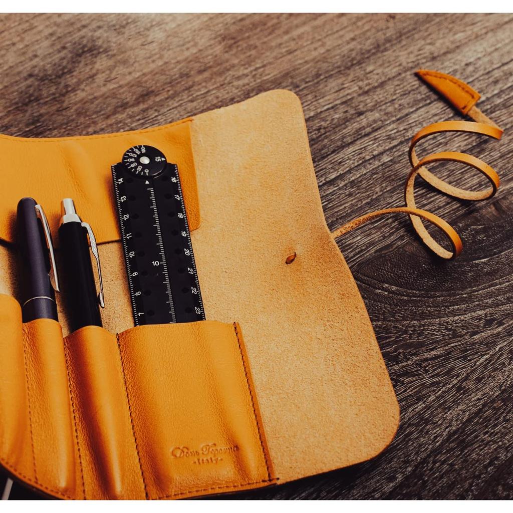 [DomTeporna Italy] Pencil Case, Genuine Leather, Roll Pencil Case, Italian Leather, Men's, Women's, Stylish, Pencil Case, Stationery, Brown