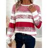 Oberteile für Damen Gestreifter Print Rundhalsausschnitt Langarm T-Shirt Herbst Lässig Eng Anliegend Pullover Damen Langarm Oberteil