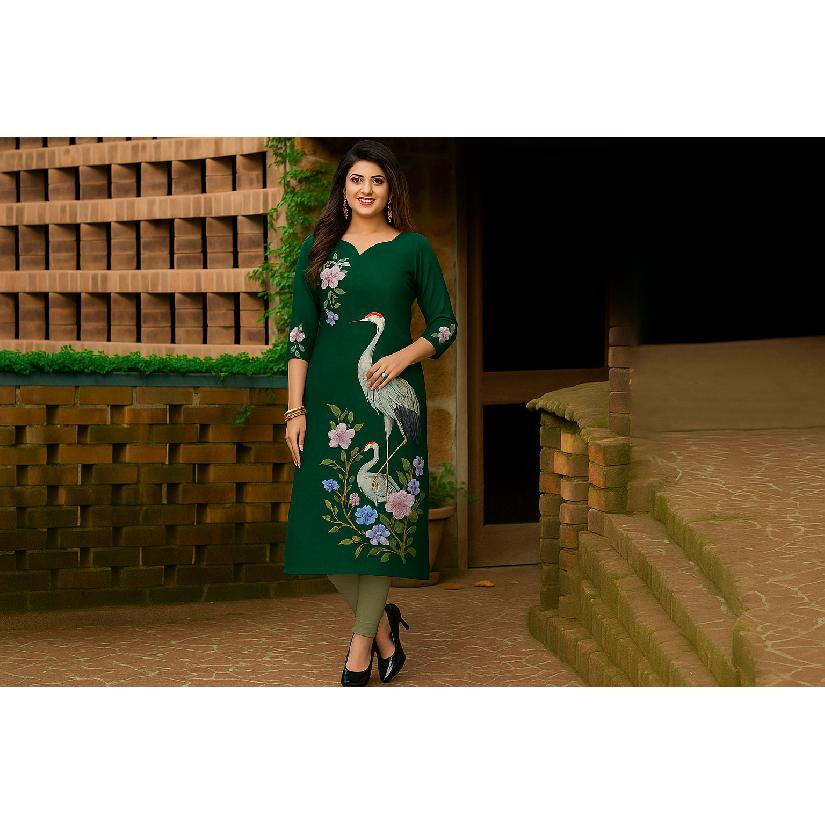 

Мусульманская курта с неглубоким V-образным вырезом, ретро-дизайн с цифровой печатью птиц, дышащая и приятная к коже, подходит для фестивальных подарков 5XL зелёный