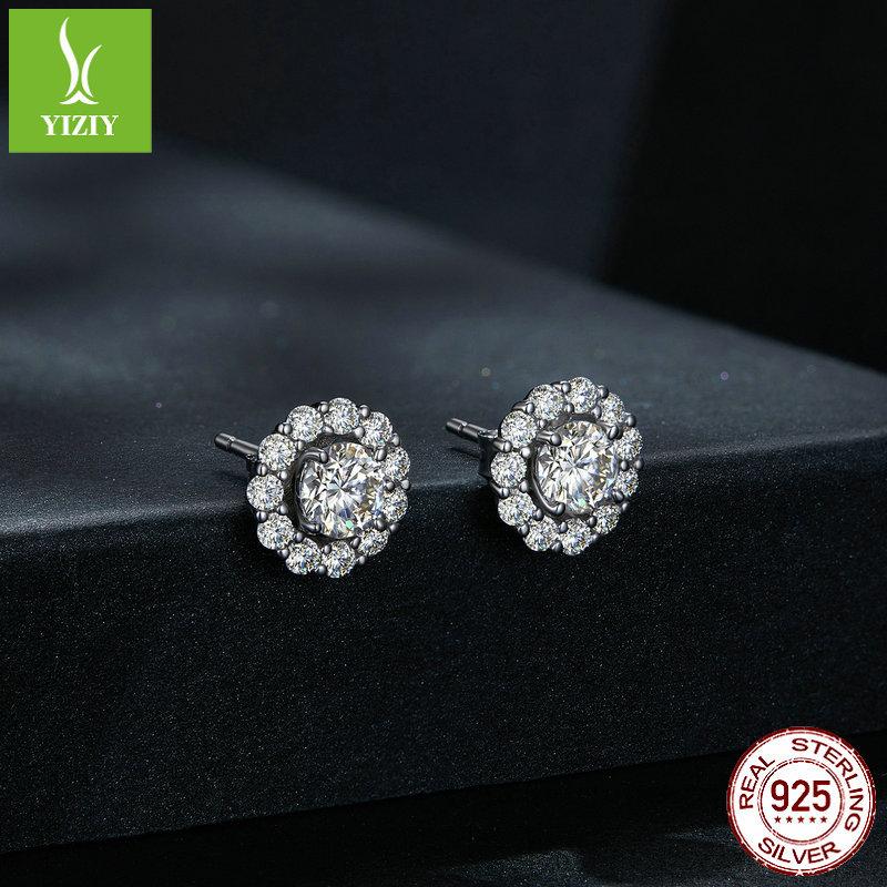 50 Points Shining Moissanite Stud Earrings, Creative Design Structural S925 Silver Belt Certificate Earrings