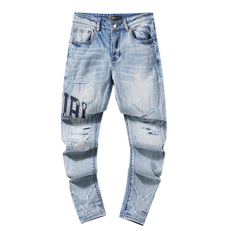 Moda Americana High Street Buco & Patch Trendy Retro Pantaloni Denim Dritti ami