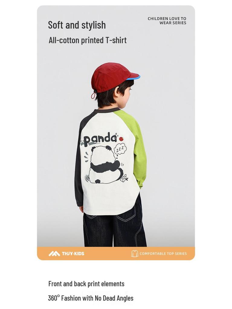 Pojkars höst 2025 T-shirt med rund hals och raglanärm för barn