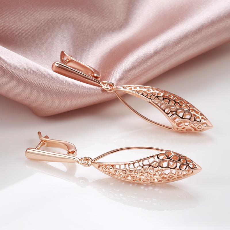 Ethnic Bride Drop Earrings Fashion  Rose Gold Color Hollow Flower Drop Earrings For Women Vintage Wedding Jewelry