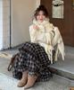 BELLOL Winter Shirring Long Skirt Check Brown