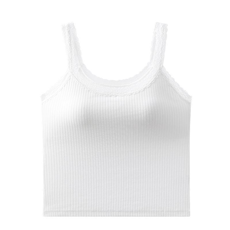 

Lace Trim White Sleeveless Camisole with Back Strap and Chest Pad for Women Small белый