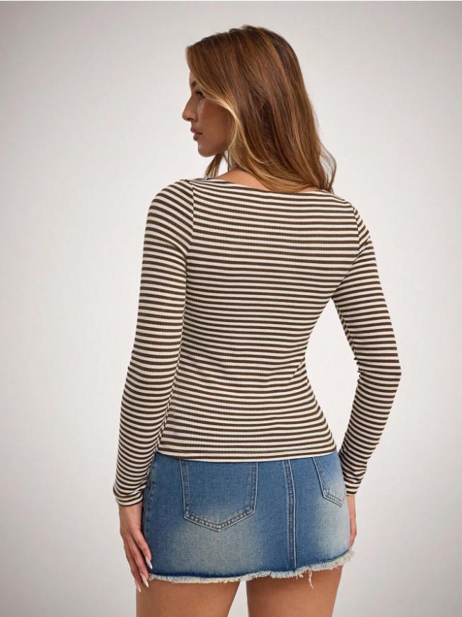 Street Style Striped T Shirt For Women With Polyester Fabric For Casual Wear
