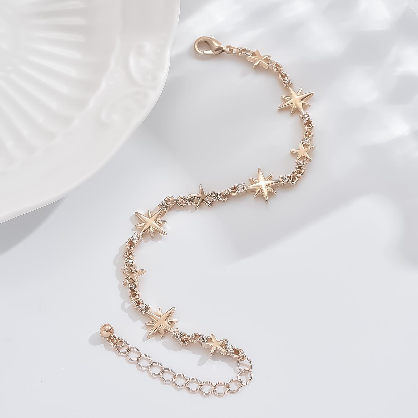 

1 шт., сексуальный и элегантный женский браслет со звездами и стразами, регулируемая длина, подарок для подруги, мамы и учителя, праздничная повседневная одежда one-size