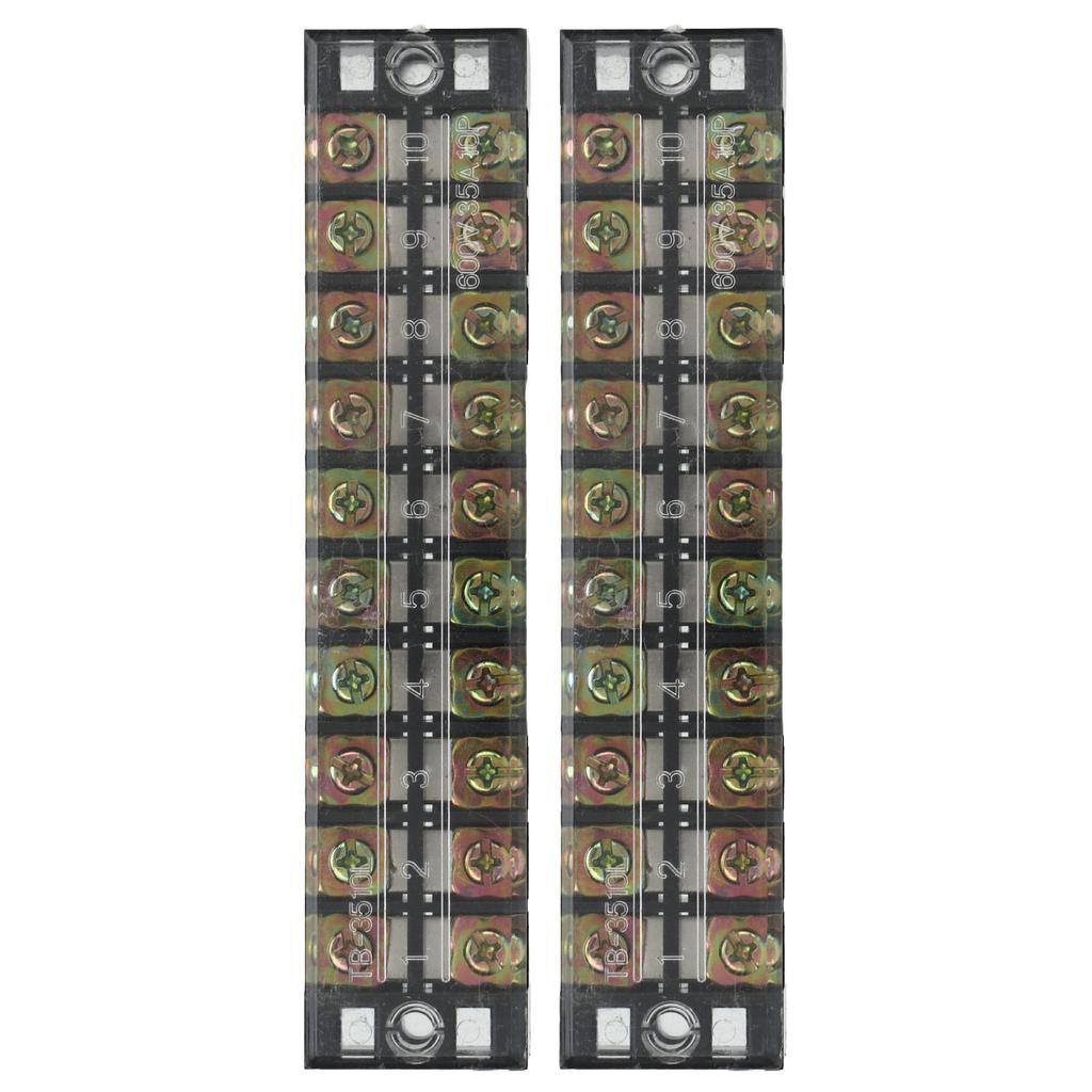 2Pcs Terminal Strip Large Current Dual Row Wire Barrier Block Terminal Strip with Transparent Cover 600V 35A 10