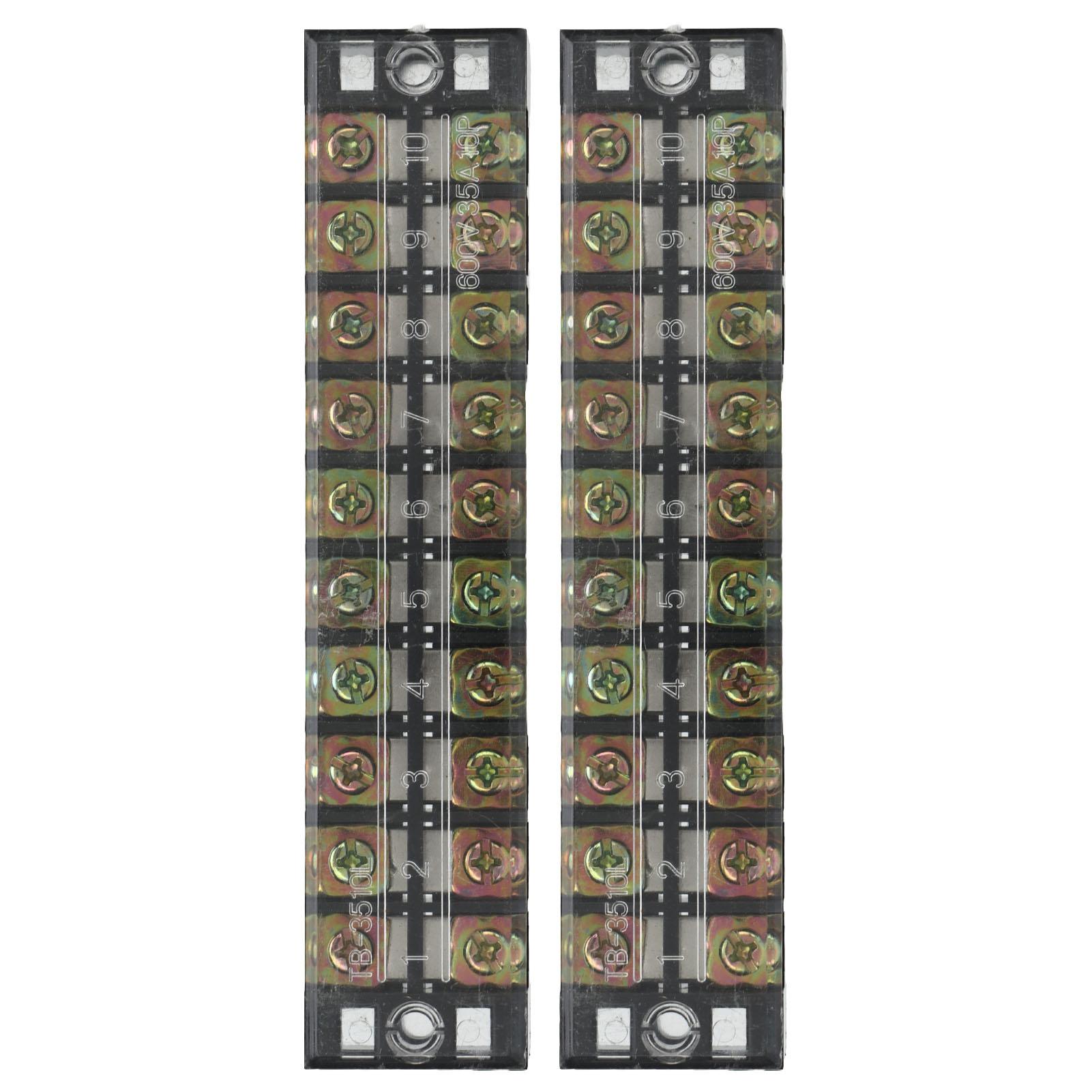 

2Pcs Terminal Strip Large Current Dual Row Wire Barrier Block Terminal Strip with Transparent Cover 600V 35A 10