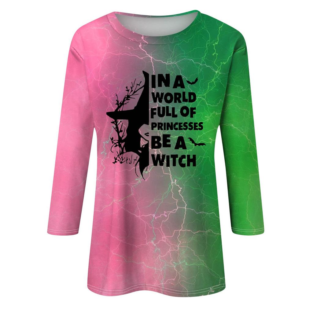 Women's Fashionable Casual Three-Quarter Sleeve Printed Round Neck Top