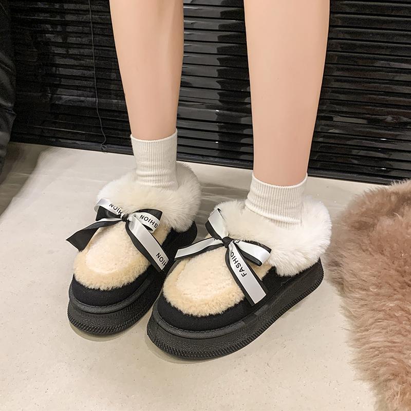 Fashion Winter New Fashionable Bow Warm Home Boots for Women's Indoor Soft Bottom Slippers Comfortable Boots