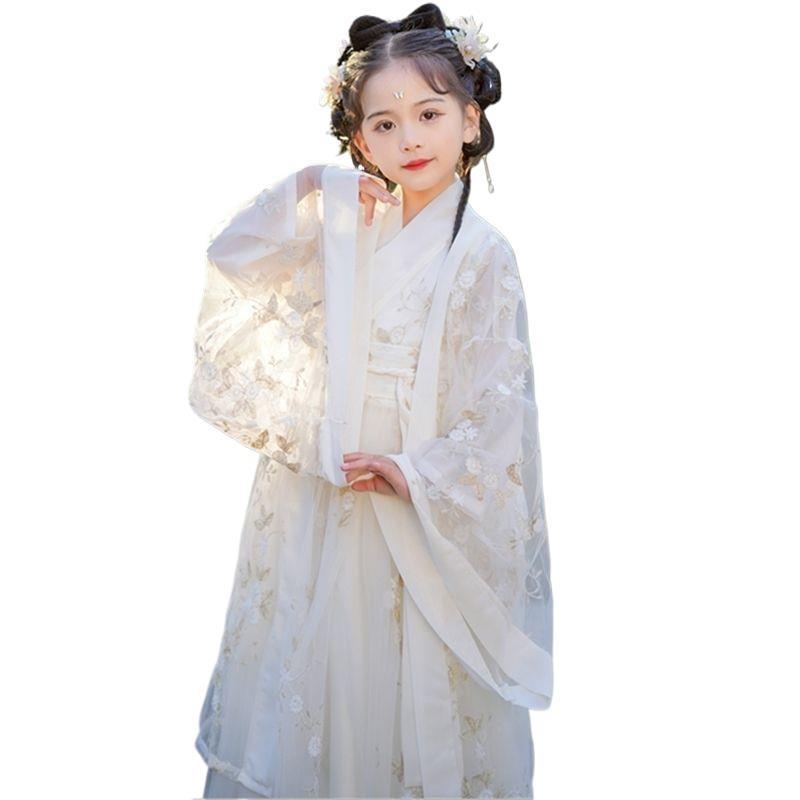 2025 Off-White Hanfu-Kleid für Mädchen: Wei Jin Stil für Frühjahrs- und Herbstaufführungen