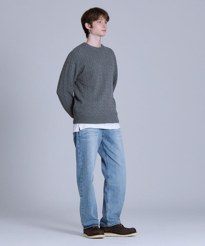 BASIC HOUSE Cable Round Neck Knit Melange Grey Lykt7101