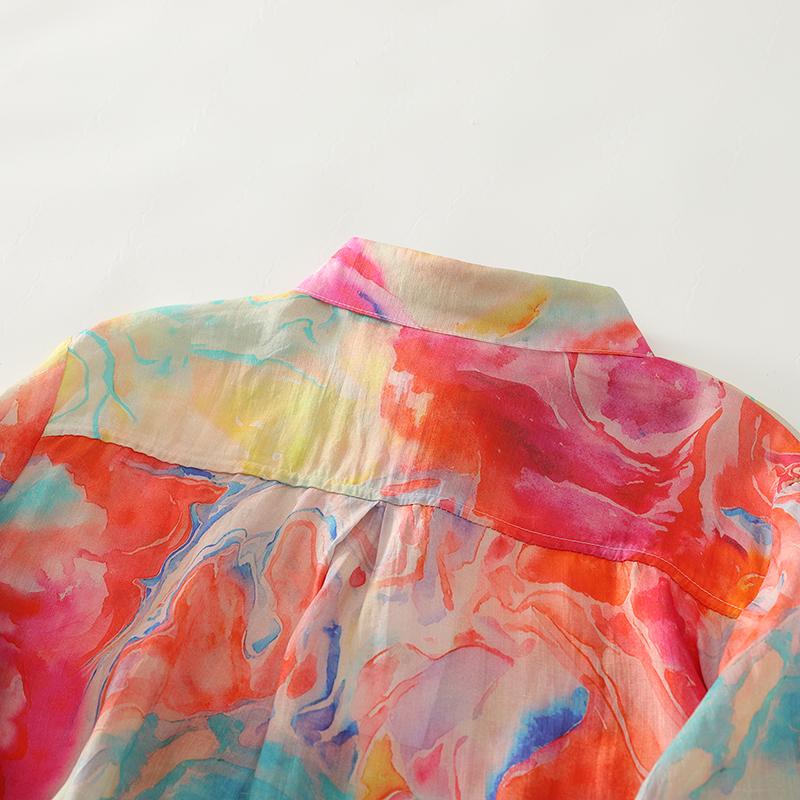 DIMANAF 2025 New Plus Size Women Tops Print Cotton Shirts Tees Casual Loose Blouse Autumn Long Sleeve