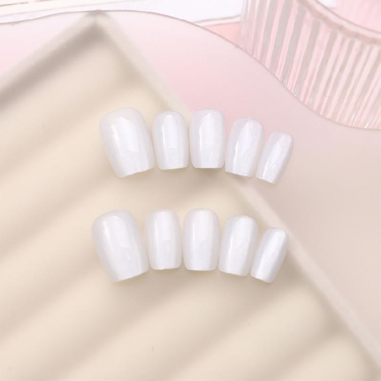 10 Pieces White Cats Eye Short Square Press On Nail Full Cover False Nail Acrylic Stick On Nail for Women Easy To Use