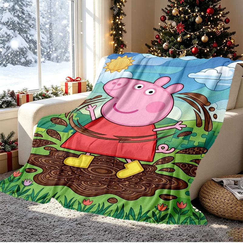 Peppa Pig Pattern Blanket for Home Decoration, Bed, Sofa, Car Travel, Camping, Suitable for All Seasons, Birthday Christmas Gift