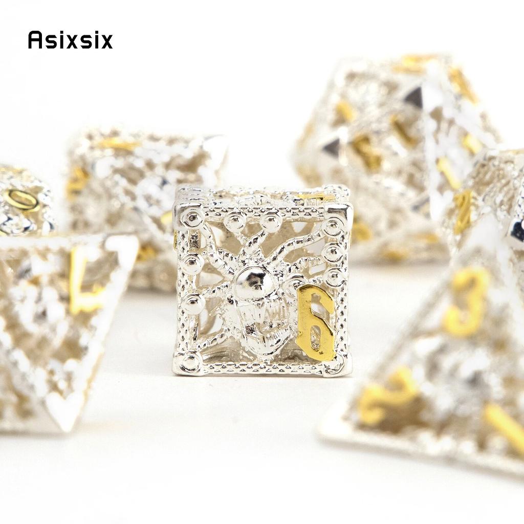 7 sztuk biała złota ośmiornica metalowe kostki Hollow metalowy zestaw kości wielościennych nadaje się do odgrywania ról RPG gra planszowa gra karciana