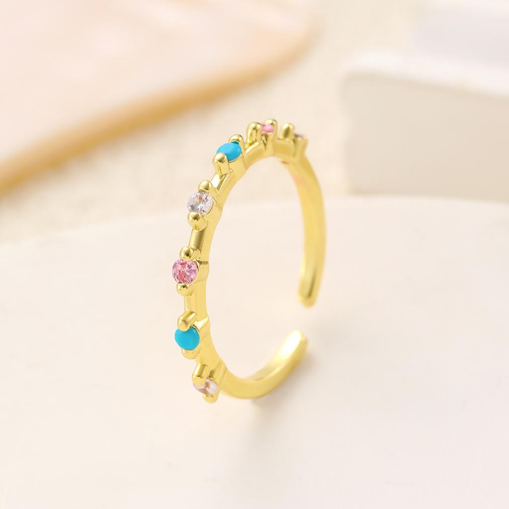 Trendy Temperament Enamel Lotus Leaf Fritillaria Colored Zircon Open Stackable Ring for Women Stainless Steel Designer Jewelry