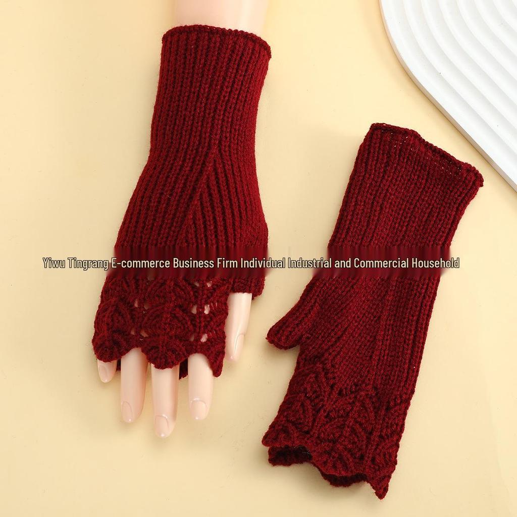 Women's Autumn/Winter Fingerless Knit Wool Gloves - Fish Scale Design