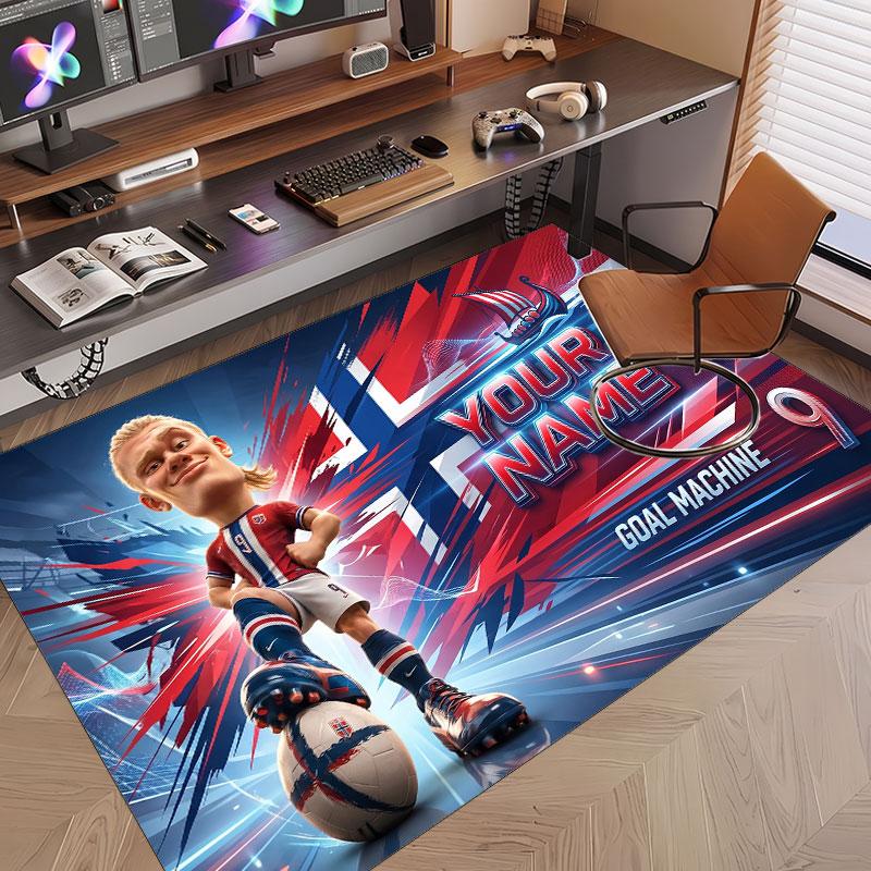 Custom Rug Erling Haaland Pattern Print Name Text Soft Non‑Slip Floor Carpet for Home Indoor Decoration