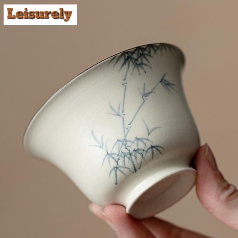 150ml Práškový Jin Bílý Keramický Gaiwan Japonský Ručně Malovaný Tuší Bambusový Čajový Terin Čajová Konvička Víčko Miska Víčko Sada pro Čajovou Kolekci