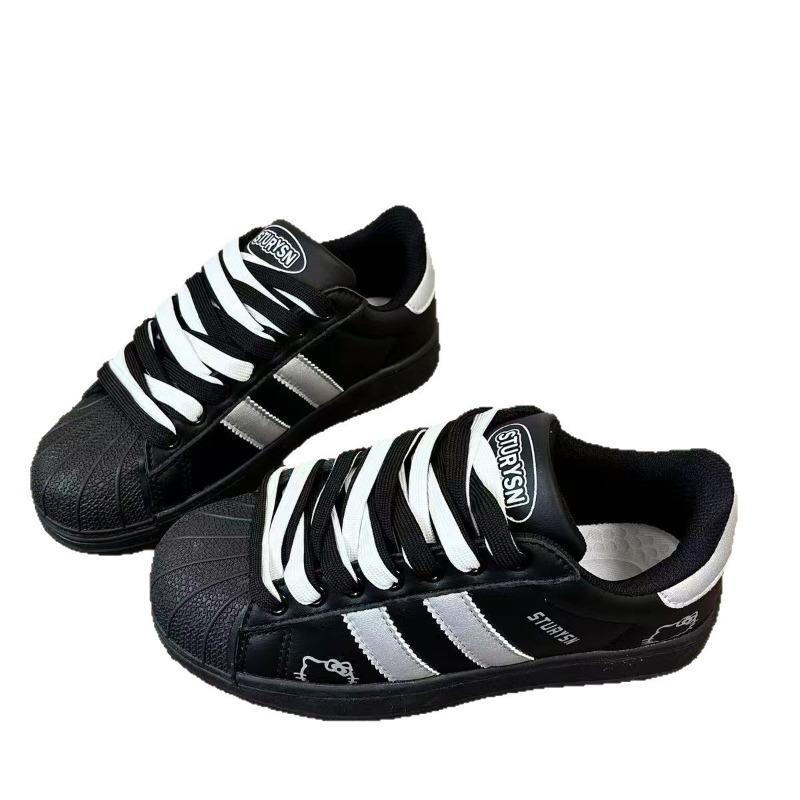 Podzimní nový studentský trend ležérní sportovní obuv klasický pár tkaniček černá skořepinová špička desková obuv ženy