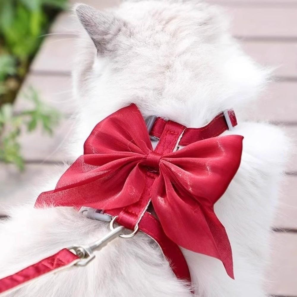 Pet Accessories Adjustable Pet Harness Escape-Proof Breathable Cat Leash Cute Bow Comfort Dog Chest Strap Outdoor Walking