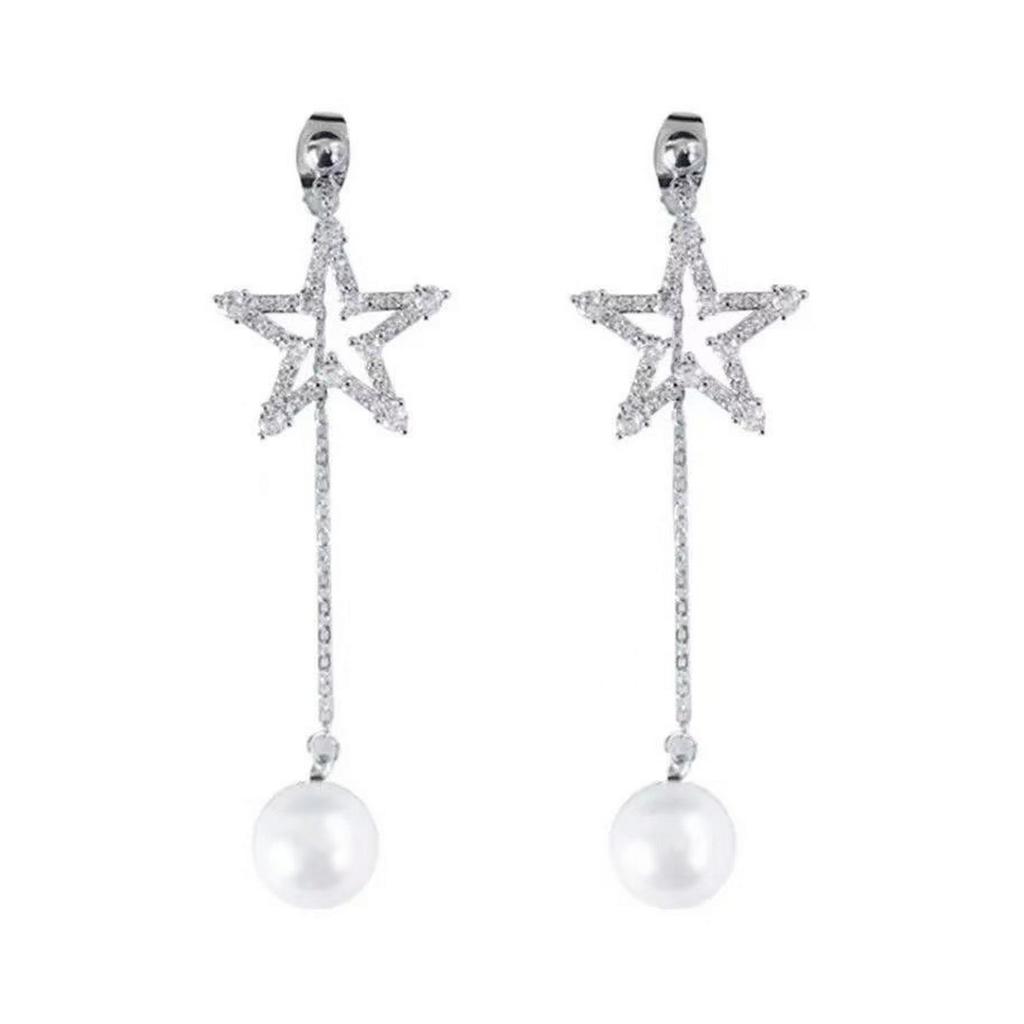 Delicate Star Dangle Earrings With Full Diamond Design For Parties And Daily Wear