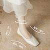Shallow mouth square head thick heel shoes women's summer and autumn new temperament soft leather folds gentle flat shoes women