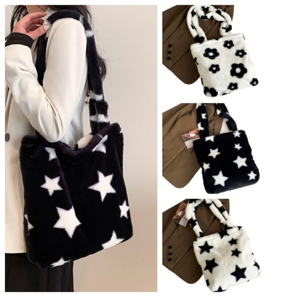 

Large Capacity Plush Shoulder Bag Handbag Star Tote Bag Fashion Flower Plush Tote Bag Daily B