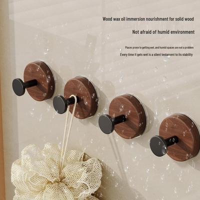Solid Wood No-Drill Adhesive Wall Hook for Bathroom & Door, Clothes & Hat Storage