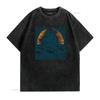 Vintage Nautical Sailing Ship Sunset Ocean Wave Print Casual T Shirt Vintage Washed Designer Clothes Stretched Unisex