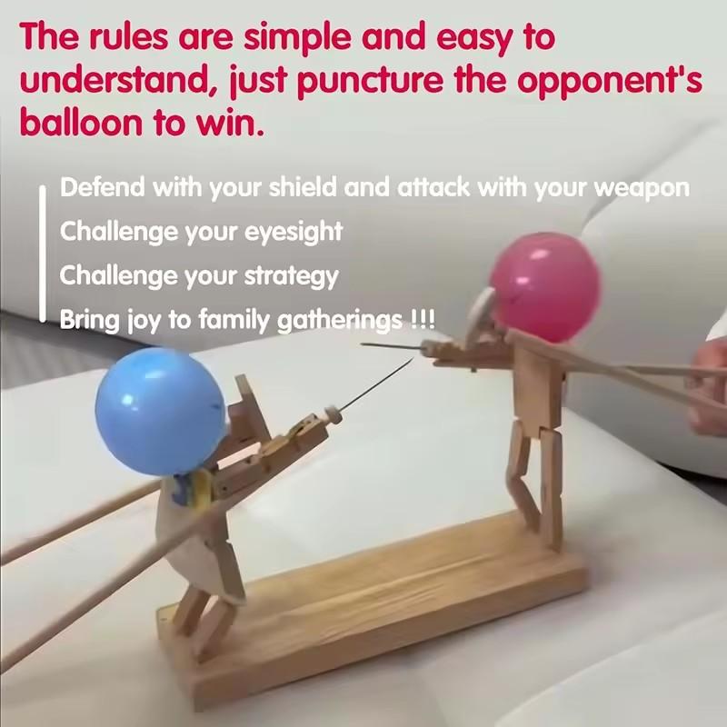 Gioco di Battaglia con Palloncini in Legno Fatto a Mano per Due Giocatori Ritmo Veloce Marionette Schermitrici Uomo di Bambù Gioco di Battaglia di Bot di Legno