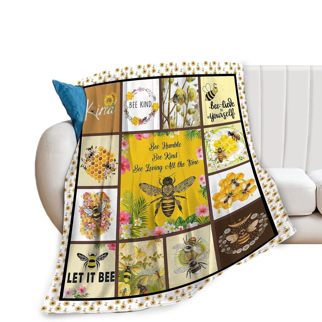 Flannel Blanket Nap Blanket Bee Printed Blanket Four Seasons Super Soft Office Blanket Sofa Blanket