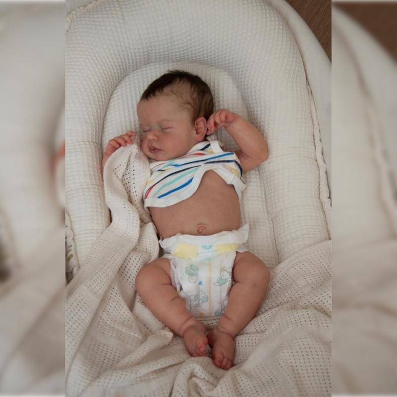 Sleeping Doll Re-born Baby Girl Eyes Close Handmade White Skin New Born Girl in Jumper- Vinyl Doll for Kid Collectors