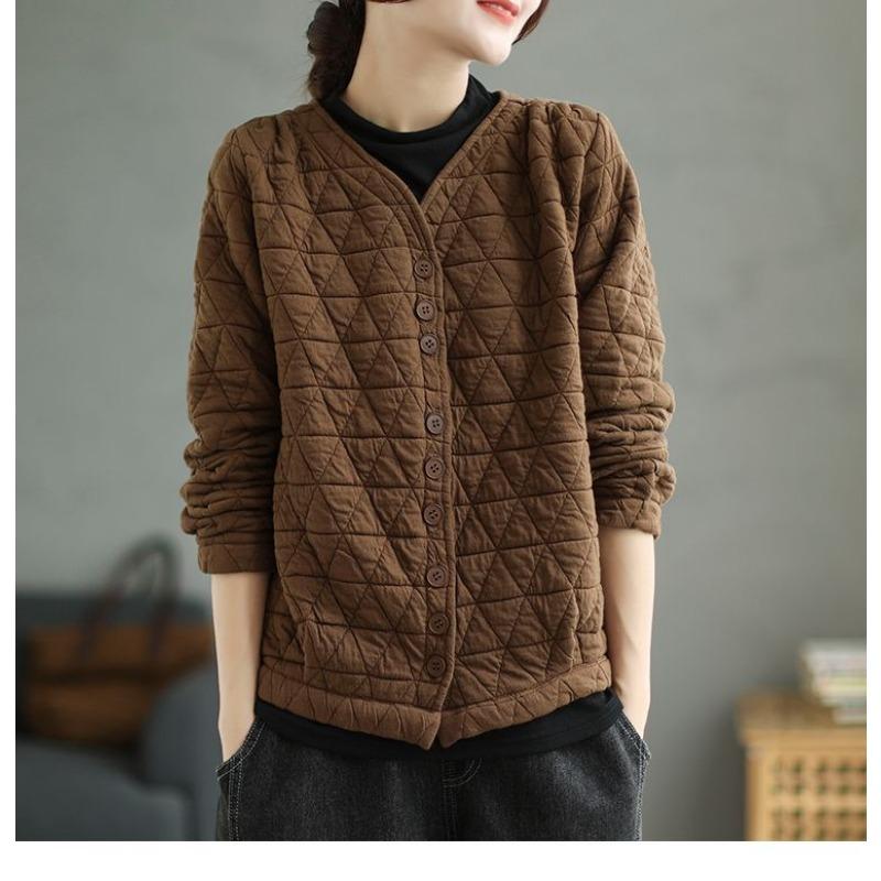 Women's Retro Diamond-tight Cardigan Loose Casual V-neck Baseball Uniform Jacket