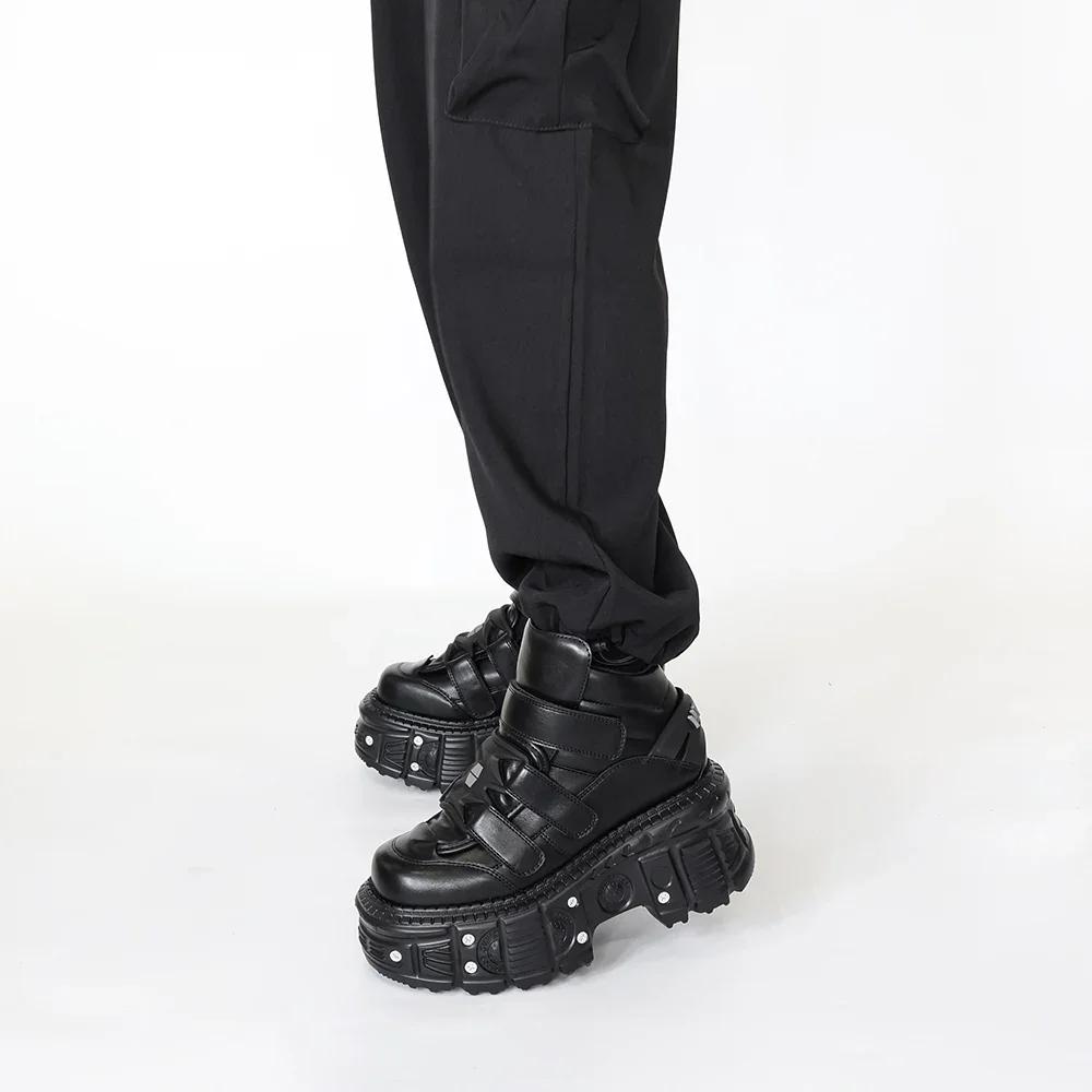 Fashion 2025 New Punk Style Women Shoes Gothic Ankle Rock Boots Lace-up Heel Height 9CM Platform Shoes Woman Metal Decor Woman Sneakers