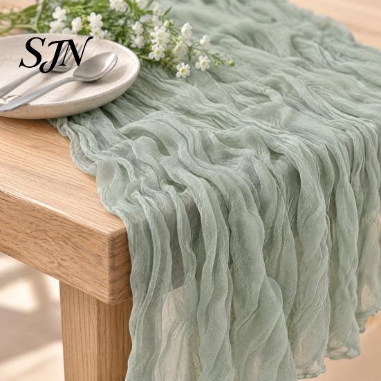 Rustic Wedding Table Decor Cheesecloth Runner, Boho 35 x 118 Inches Soft Gauze Runner for Parties Solid Color Wrinkled Party Bridal Shower Elegant